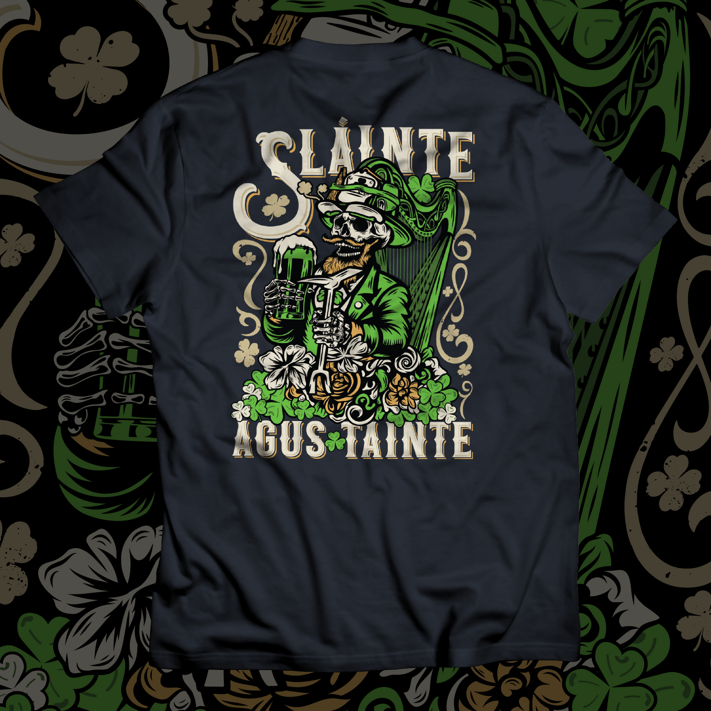 "Slainte Agus Tainte" Cheers to Health and Wealth New Navy Short Sleeve Shirt